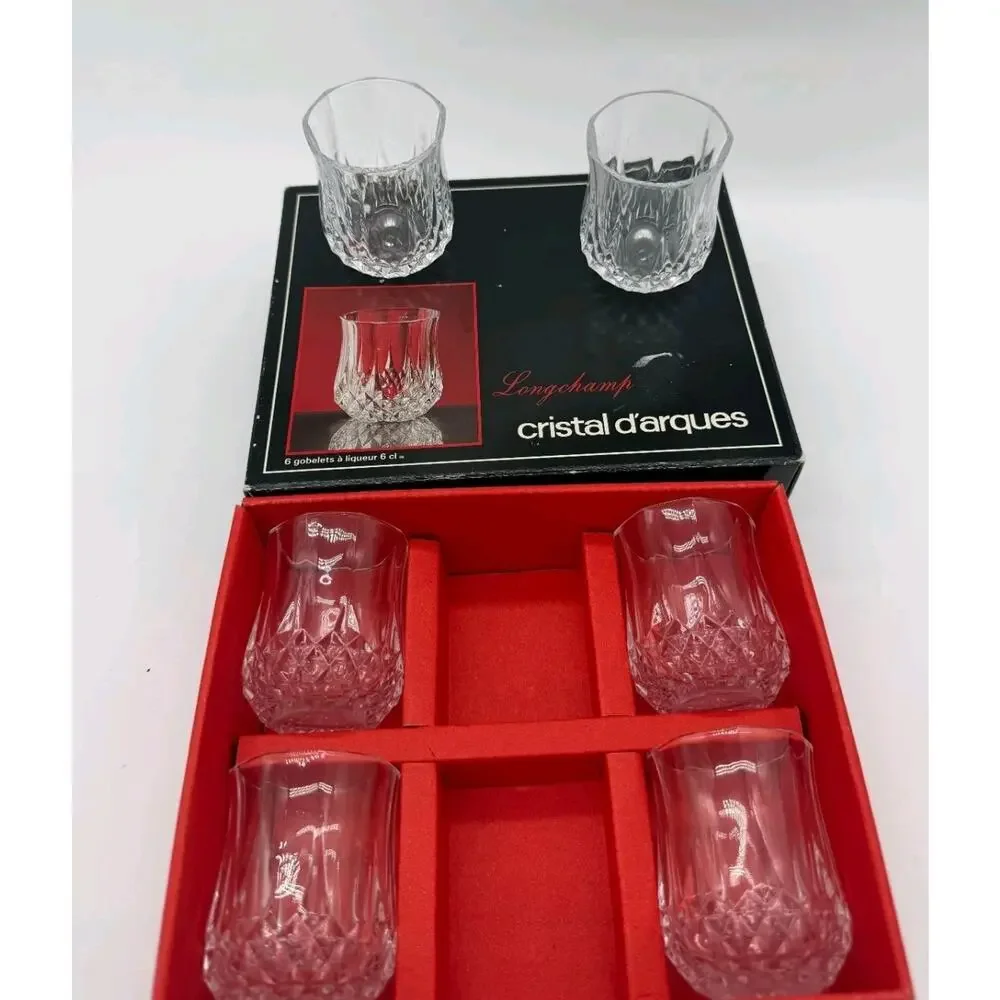 Cristal d’Arques Longchamp Crystal Shot Glasses 2 Oz Set of 6 in box New